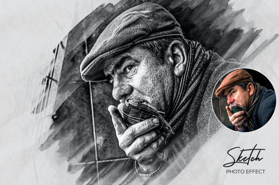 PSD模板-一键将照片处理成铅笔素描效果PS样机模板 图片素材 sucaiwan.com