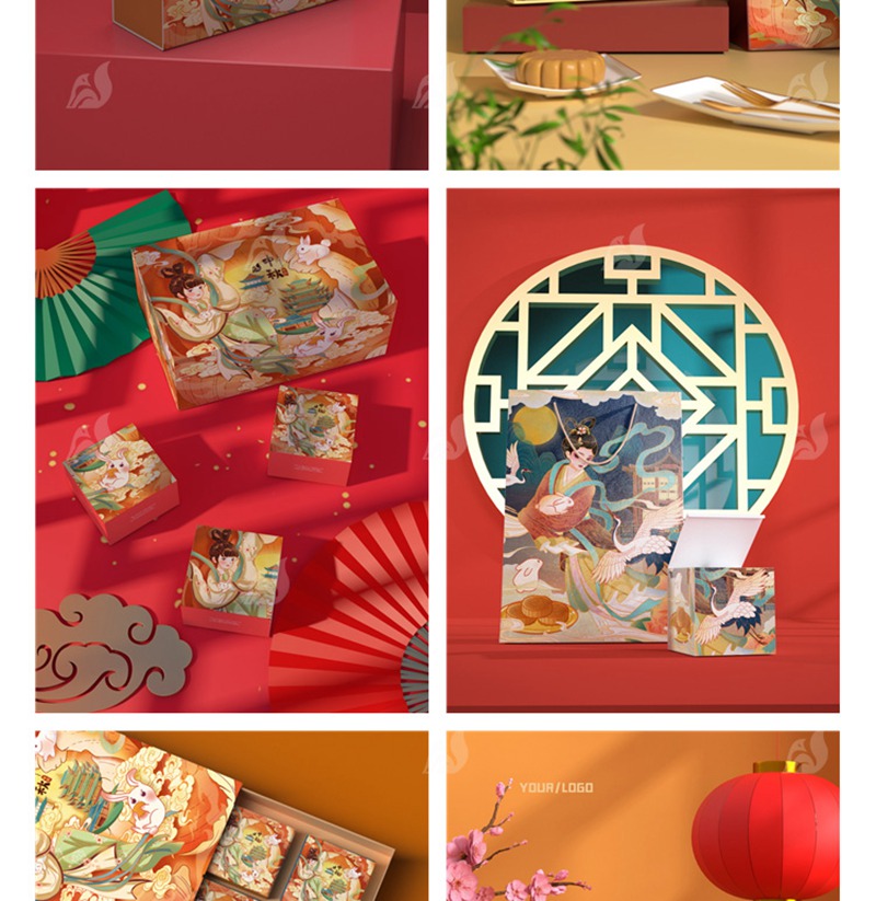 101款高端品牌样机中国风中秋月饼礼盒国潮盒子包装VI贴图PSD设计素材 图片素材 sucaiwan.com