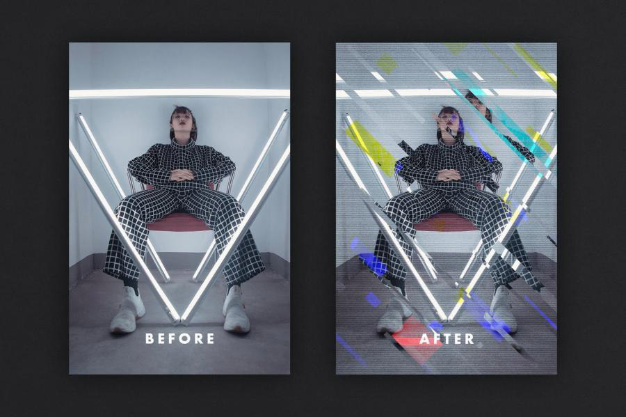 PSD模板-将照片处理成斜条纹故障艺术效果PSD模板 图片素材 sucaiwan.com