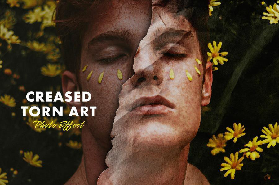 PSD模板-将照片处理成撕裂褶皱纸张海报PS样机模板 图片素材 sucaiwan.com