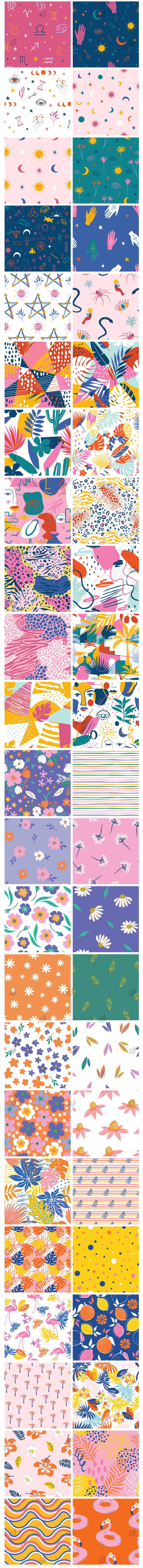 101款创意手绘卡通几何四季美花卉无缝拼贴印花图案设计背景AI矢量素材 图片素材 sucaiwan.com