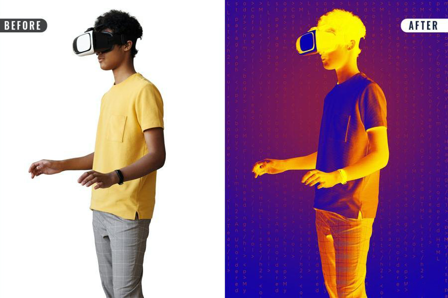 PSD模板-将照片处理成科技AI扫描仪效果PSD滤镜样机模板 图片素材 sucaiwan.com