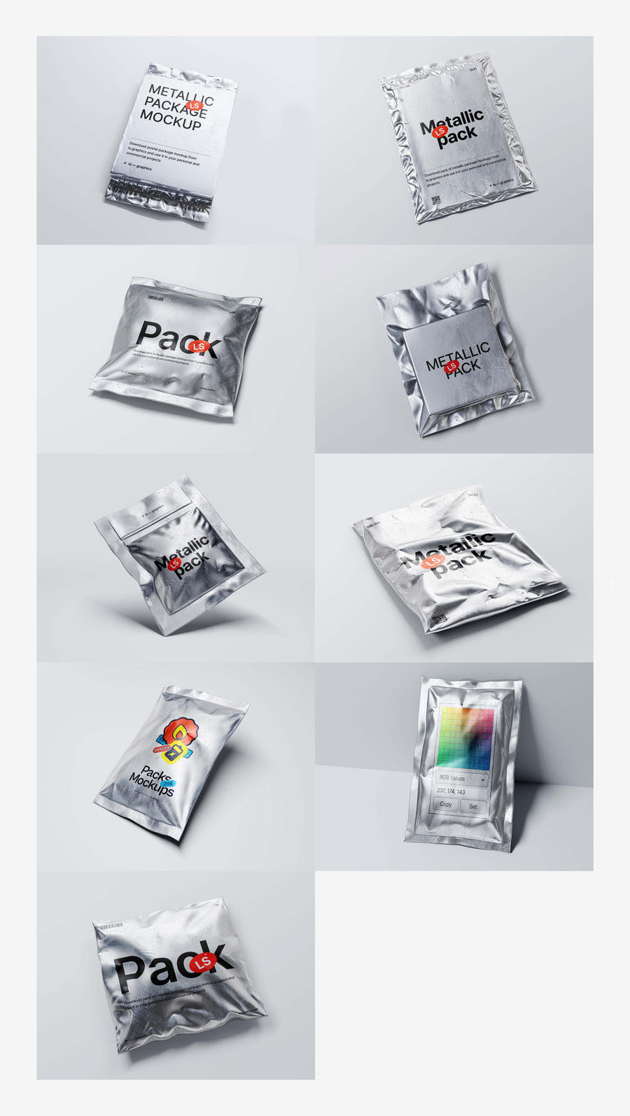 样机模板-金属银色铝膜质感品牌包装设计PSD样机模板 图片素材 sucaiwan.com