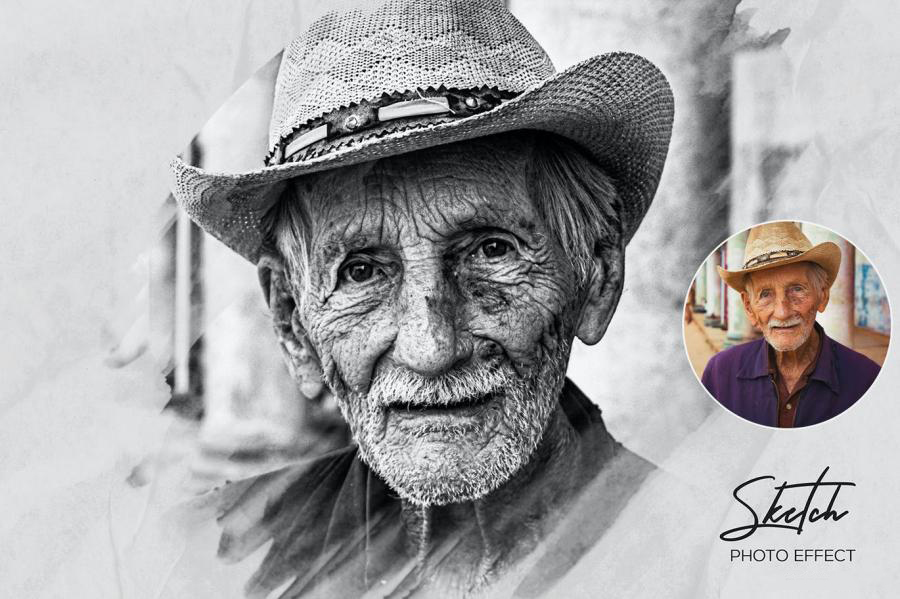 PSD模板-一键将照片处理成铅笔素描效果PS样机模板 图片素材 sucaiwan.com