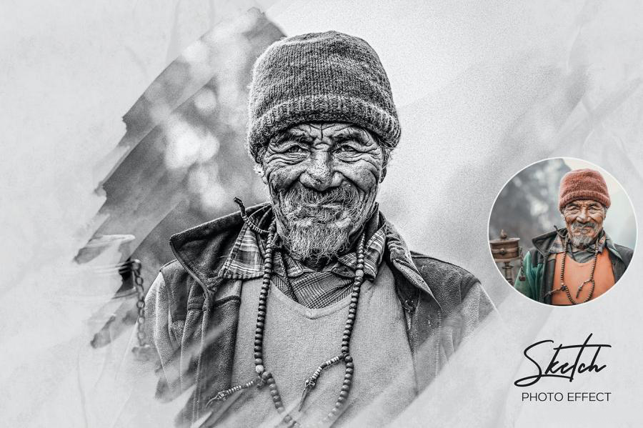 PSD模板-一键将照片处理成铅笔素描效果PS样机模板 图片素材 sucaiwan.com