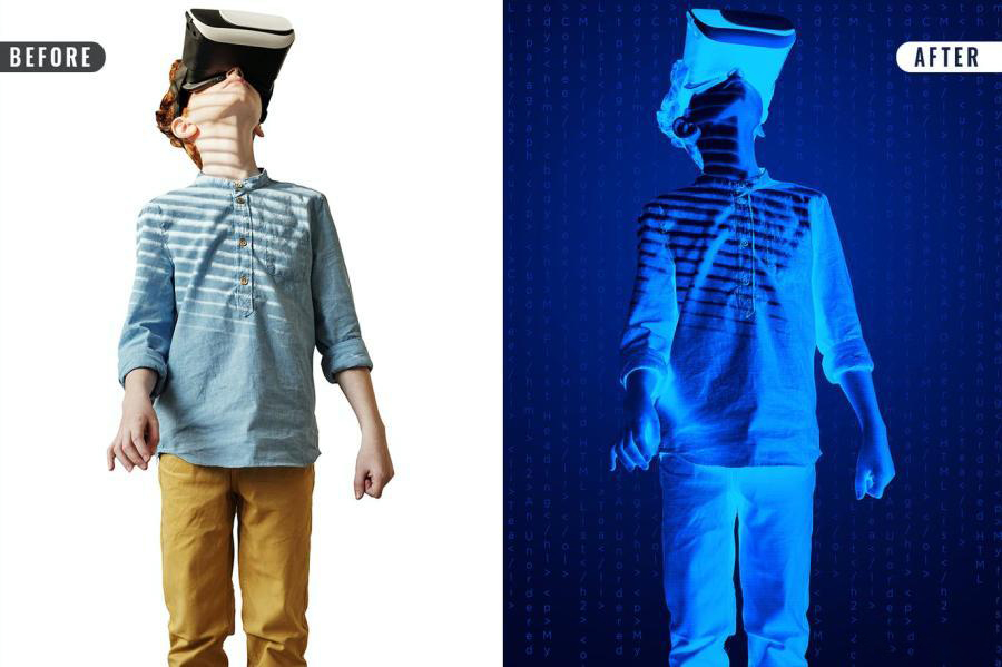 PSD模板-将照片处理成科技AI扫描仪效果PSD滤镜样机模板 图片素材 sucaiwan.com