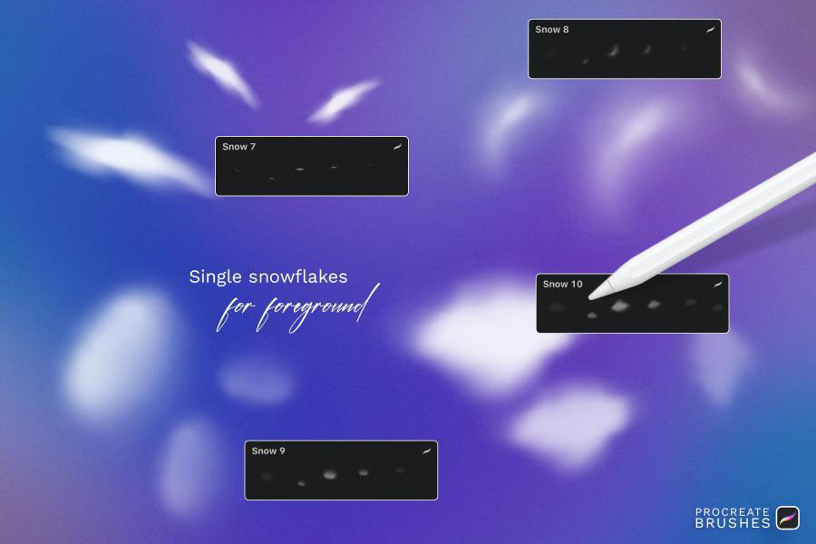Procreate笔刷-冬季雪景雪花下雪插画设计笔刷素材 笔刷资源 sucaiwan.com