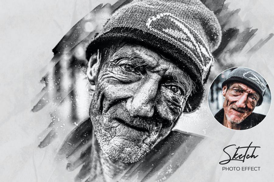 PSD模板-一键将照片处理成铅笔素描效果PS样机模板 图片素材 sucaiwan.com