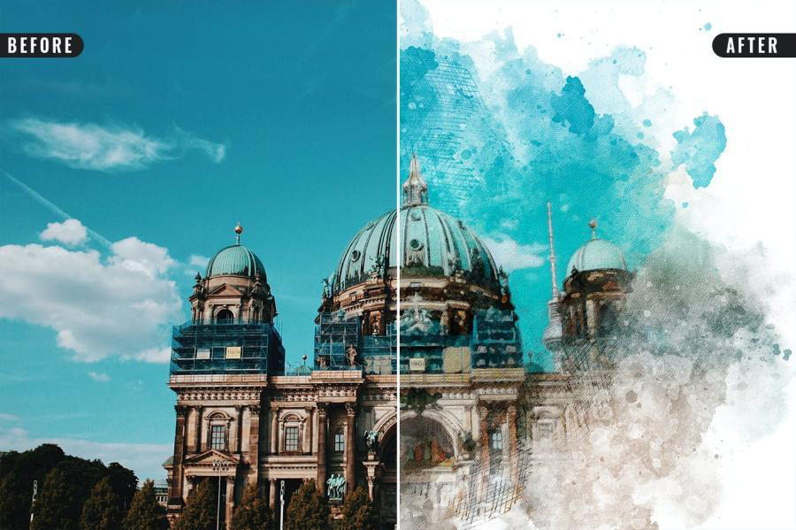 PSD模板-将照片处理成水彩手绘效果PSD样机模板 图片素材 sucaiwan.com