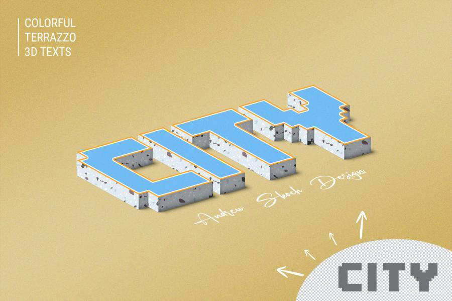 PSD模板-3D立体文字水磨石效果PSD文字样机模板 图片素材 sucaiwan.com