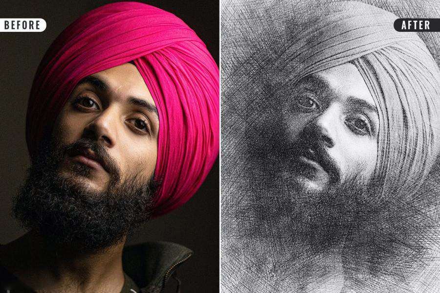 PSD模板-照片快速生成铅笔素描画效果PSD模板 图片素材 sucaiwan.com