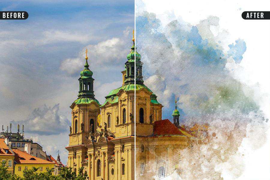 PSD模板-将照片处理成水彩手绘效果PSD样机模板 图片素材 sucaiwan.com