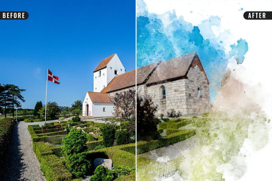 PSD模板-将照片处理成水彩手绘效果PSD样机模板 图片素材 sucaiwan.com