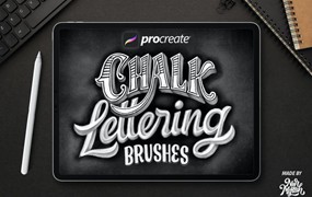 Procreate笔刷-粉笔纹理质感的艺术字体设计笔刷素材