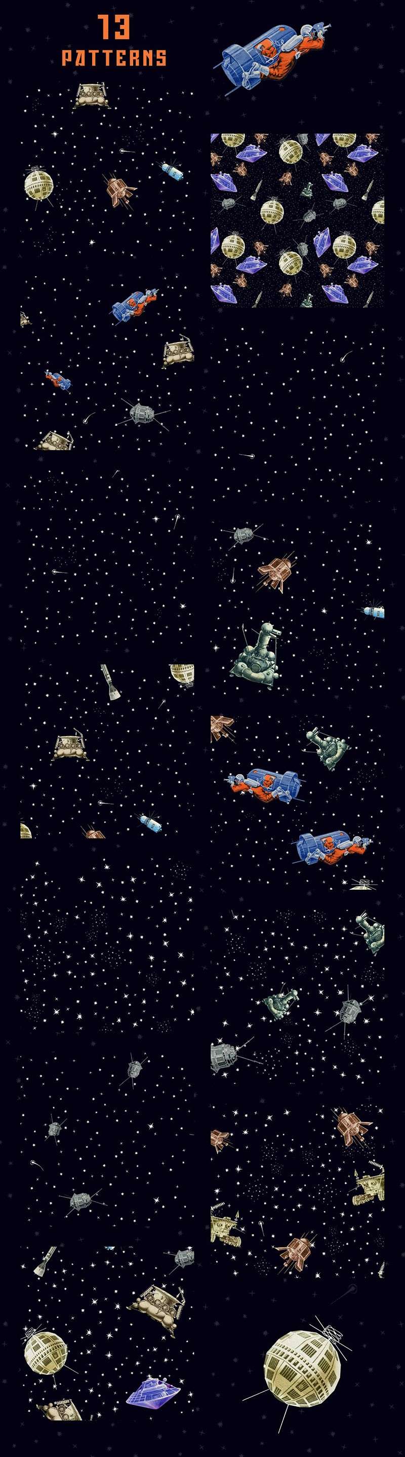 复古朋克风科幻太空主题图案，PAT格式 图片素材 sucaiwan.com
