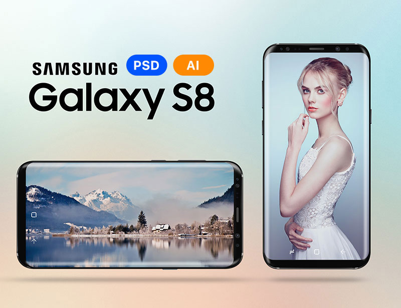 三星Galaxy S8 手机矢量素材，PSD AI源文件 样机素材 sucaiwan.com