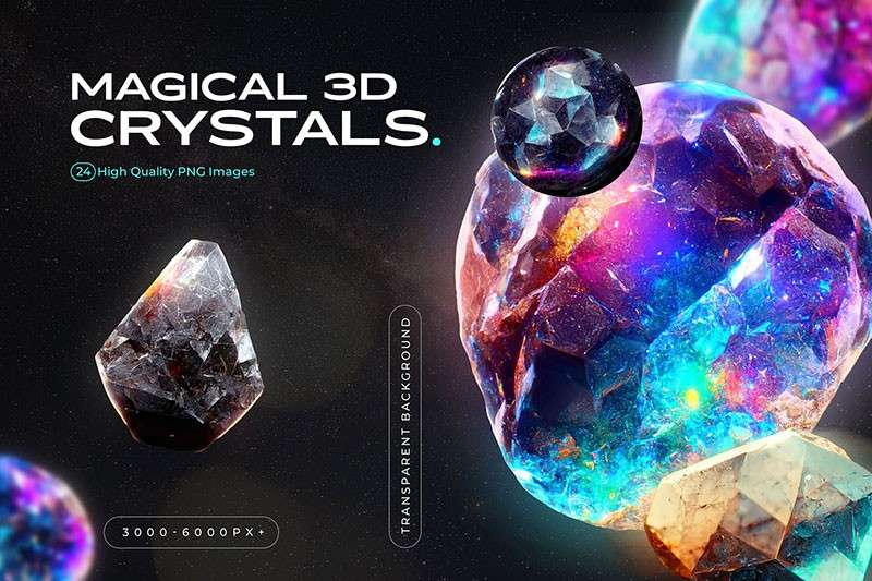 超写实3D彩虹水晶宝石PNG图片素材 图片素材 sucaiwan.com