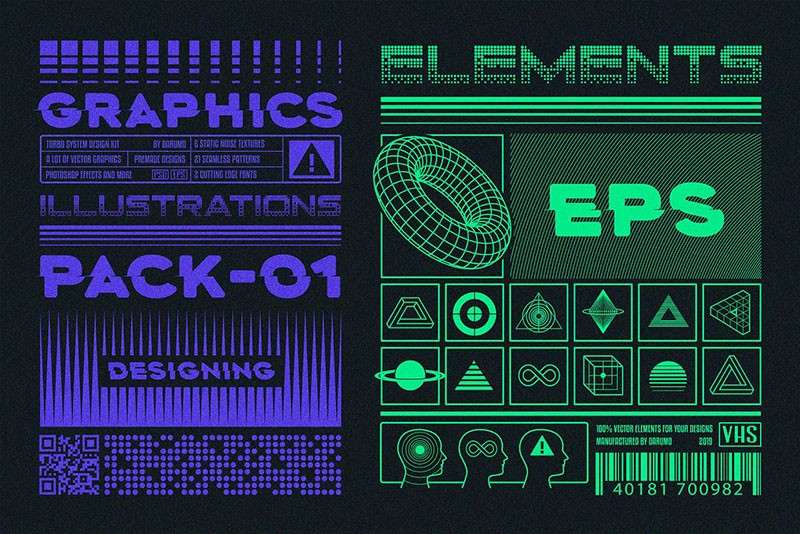 蒸汽波复古像素风无缝图案设计套装 图片素材 sucaiwan.com