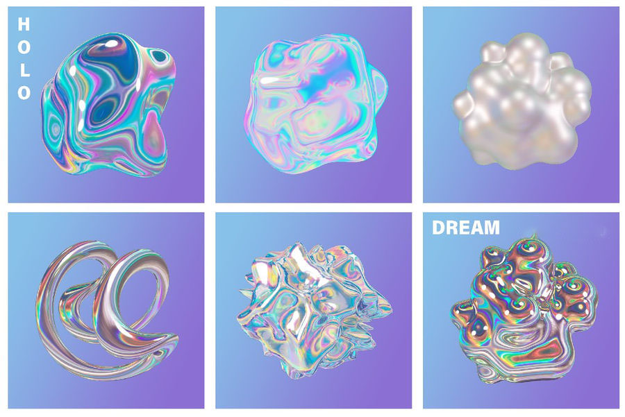 PNG素材-HOLO全息彩虹色3D几何有机形状图形元素 图片素材 sucaiwan.com