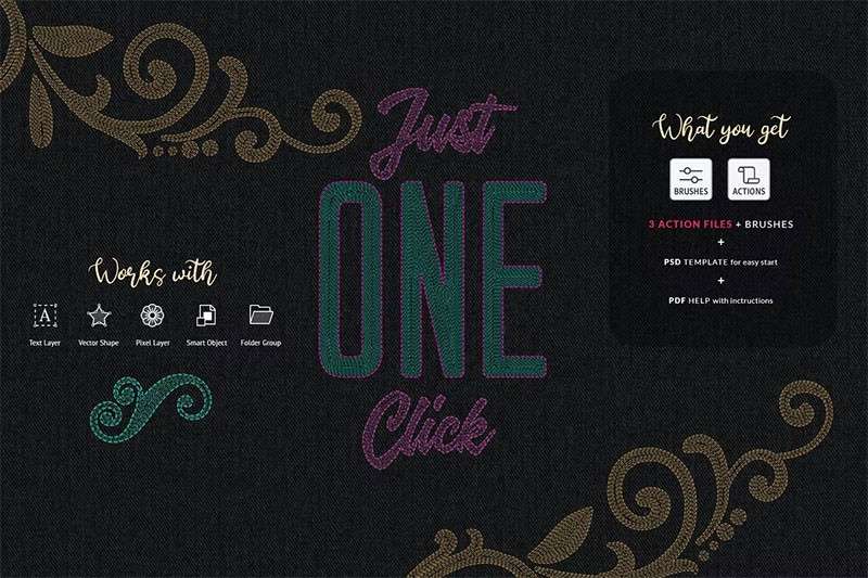 逼真刺绣纹理效果PS动作 插件预设 sucaiwan.com