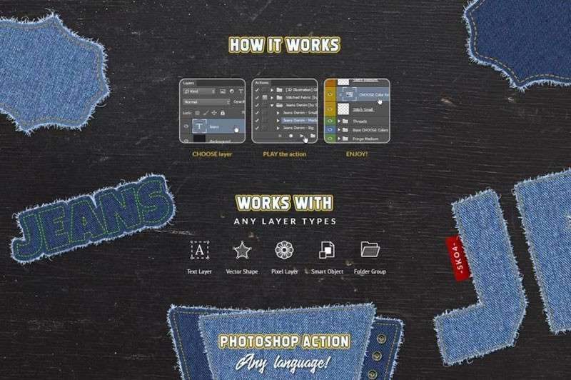 牛仔裤布料质感效果PS动作 插件预设 sucaiwan.com