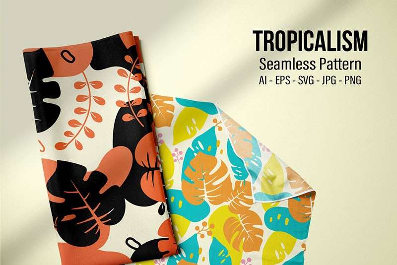 多彩热带植物AI矢量无缝背景图案 图片素材 sucaiwan.com