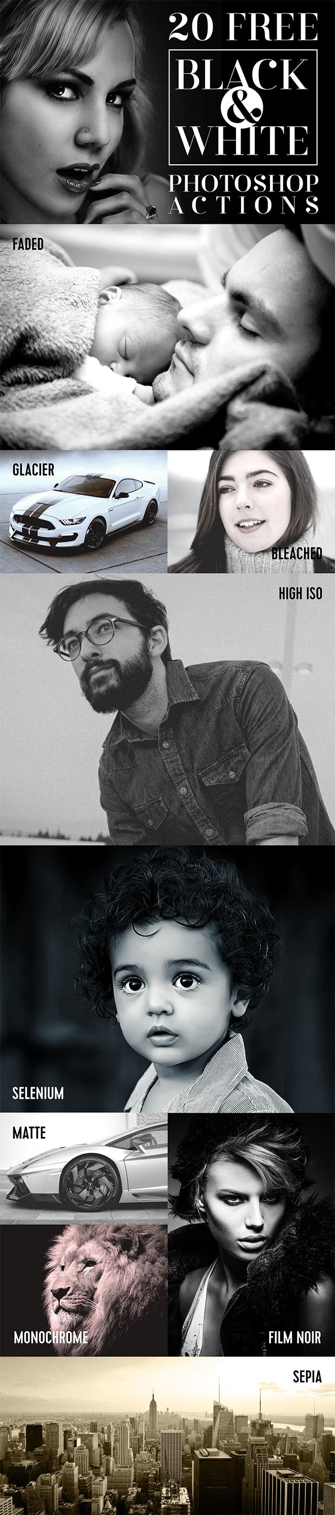 黑白照片效果Photoshop动作 插件预设 sucaiwan.com