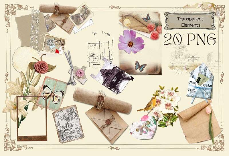 110+复古手工艺品拼贴手帐PNG免抠素材 图片素材 sucaiwan.com