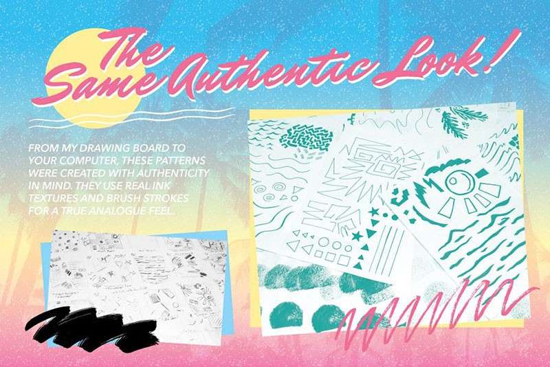 80年代复古风无缝矢量图案，AI PAT格式 图片素材 sucaiwan.com