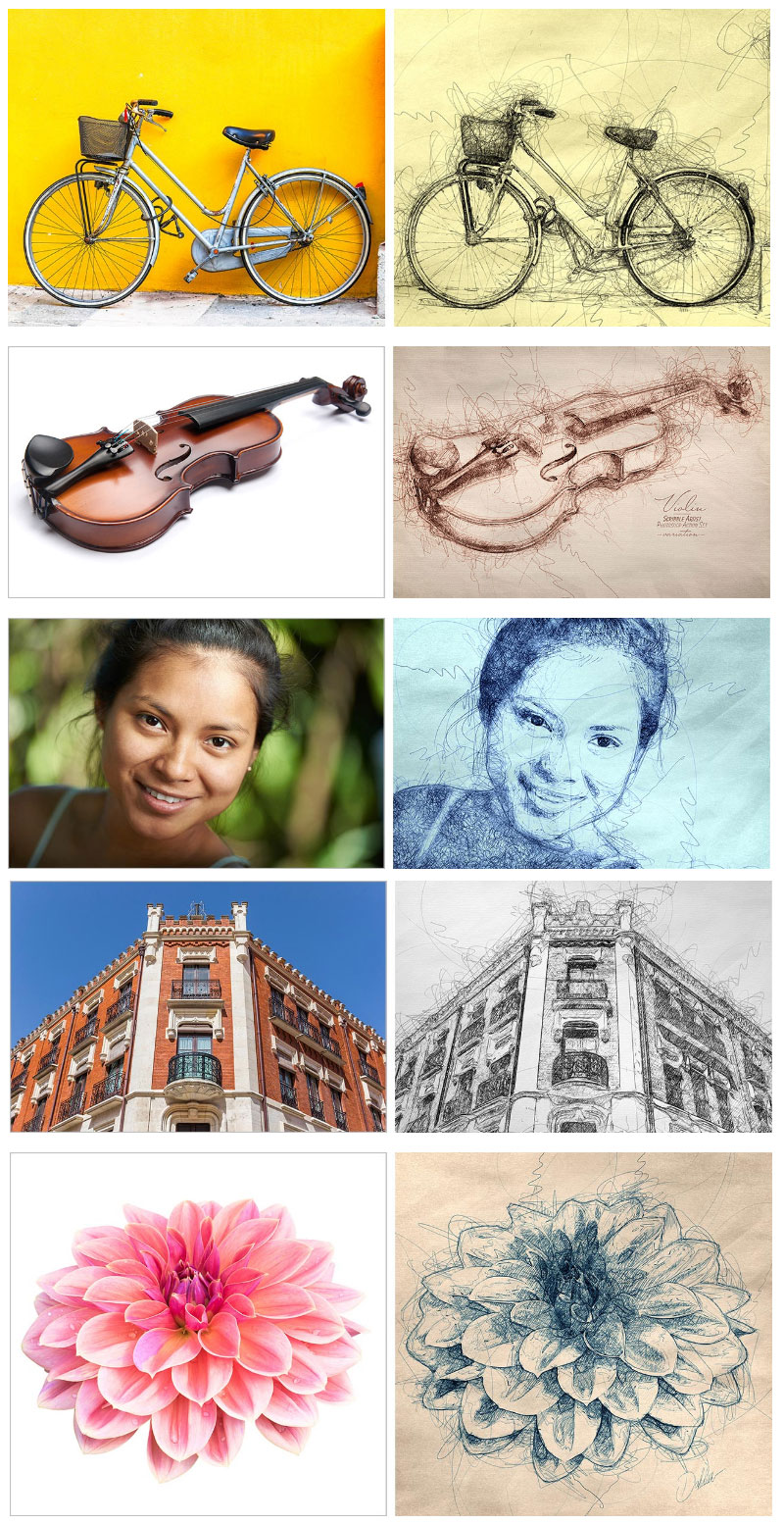 圆珠笔插画效果，PS动作 插件预设 sucaiwan.com