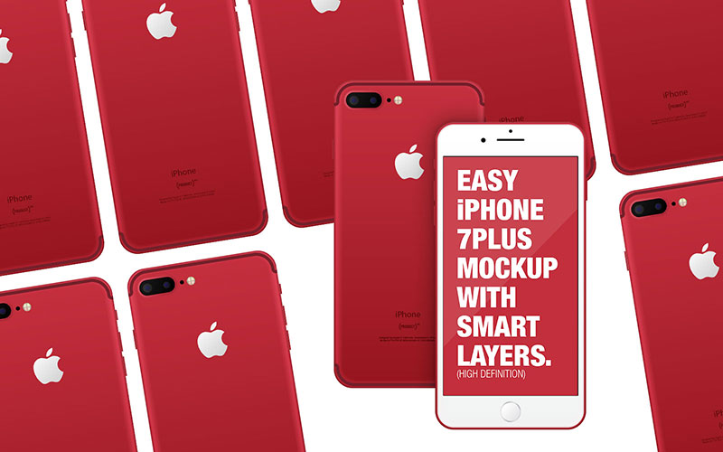 iPhone7 red 红色手机模版，PSD格式 样机素材 sucaiwan.com