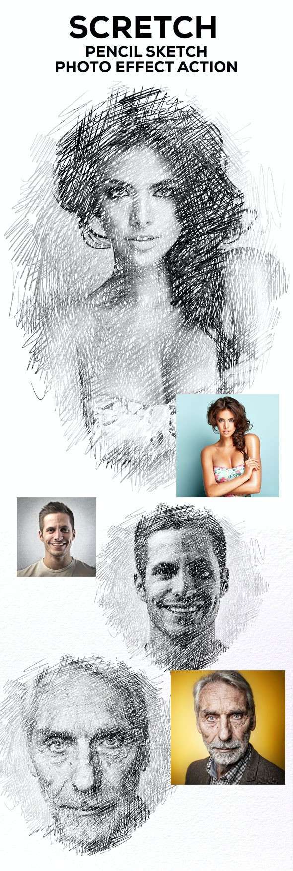 素描刻画效果PS动作 插件预设 sucaiwan.com