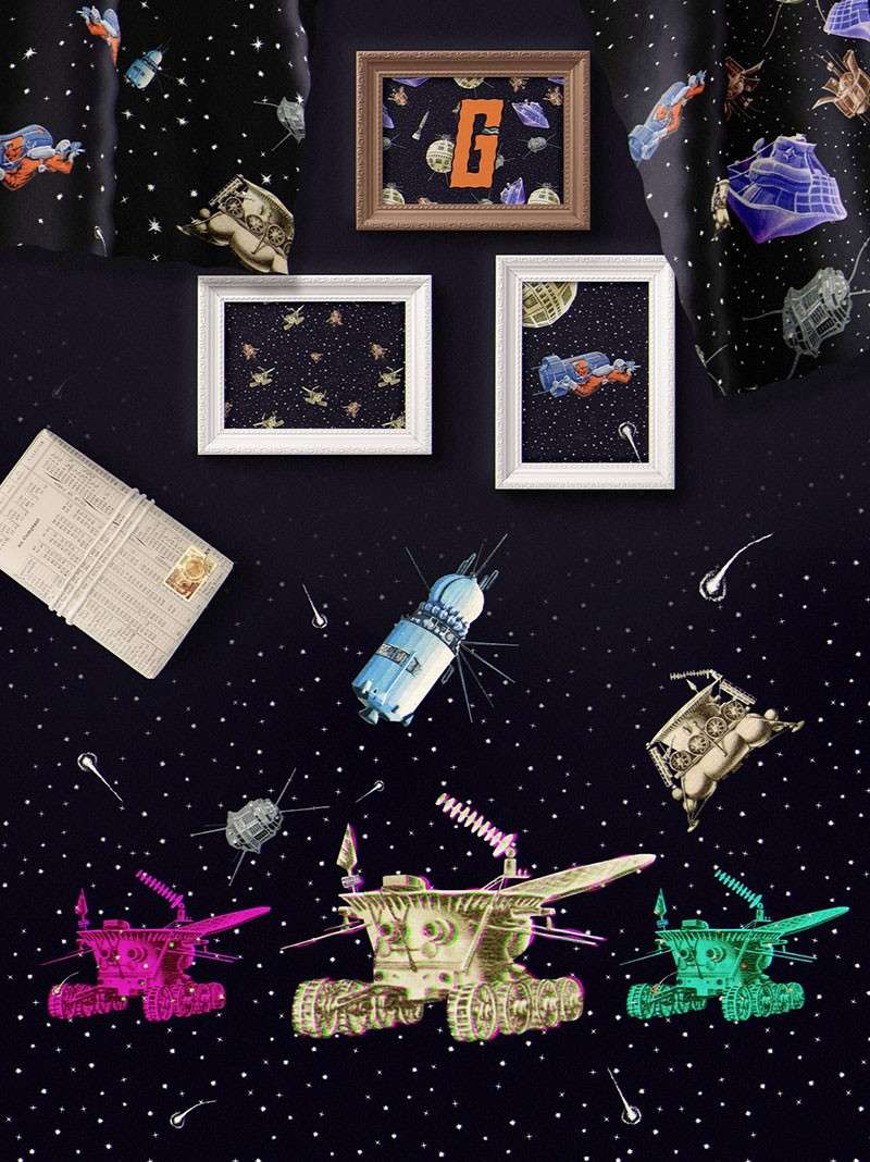 复古朋克风科幻太空主题图案，PAT格式 图片素材 sucaiwan.com