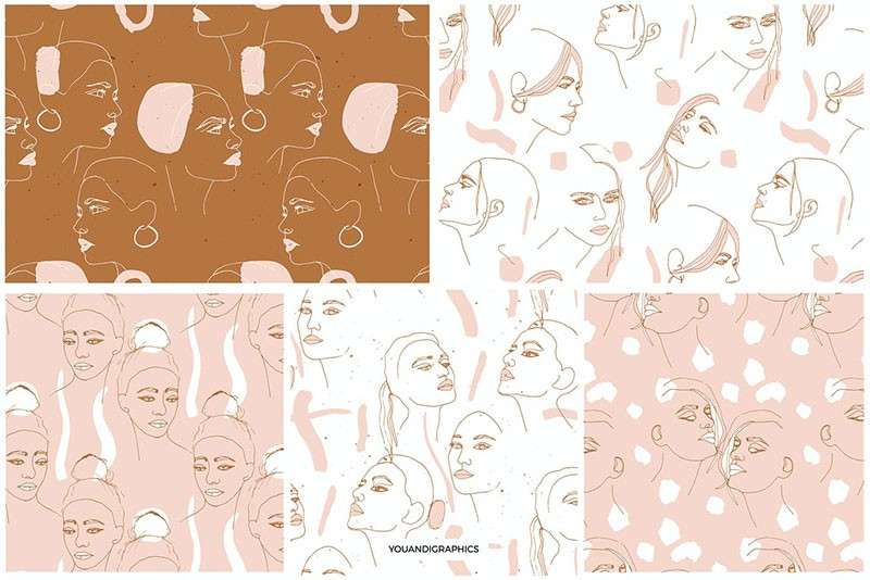 优雅的女性简笔画AI矢量图案素材 图片素材 sucaiwan.com