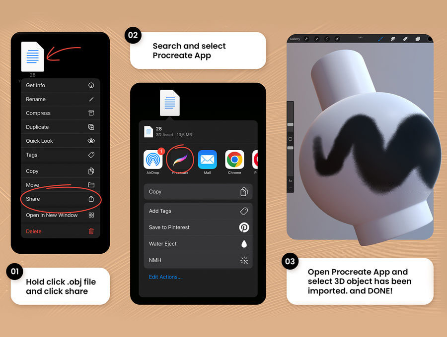 Procreate笔刷-3D创作陶瓷花瓶模型笔刷色卡素材 笔刷资源 sucaiwan.com