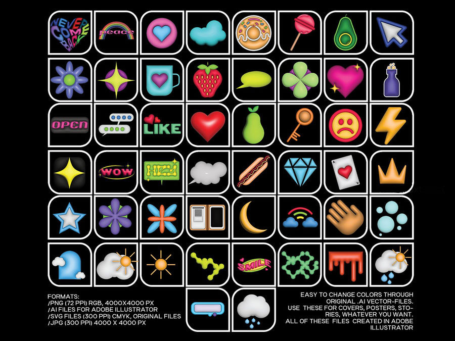 PNG素材-50款创意复古3D立体ai矢量形状插画元素素材 图片素材 sucaiwan.com