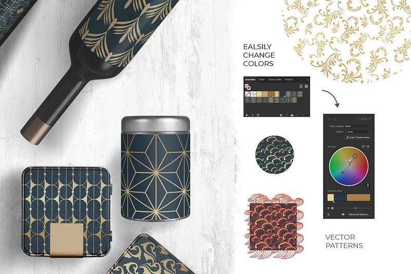 古风元素无缝装饰矢量图案，PAT AI PSD格式 图片素材 sucaiwan.com