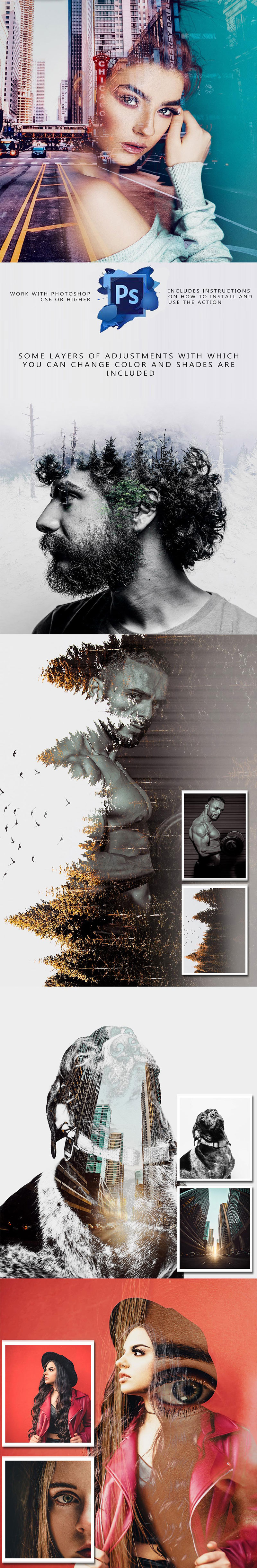 一键双重曝光效果，PS动作 插件预设 sucaiwan.com