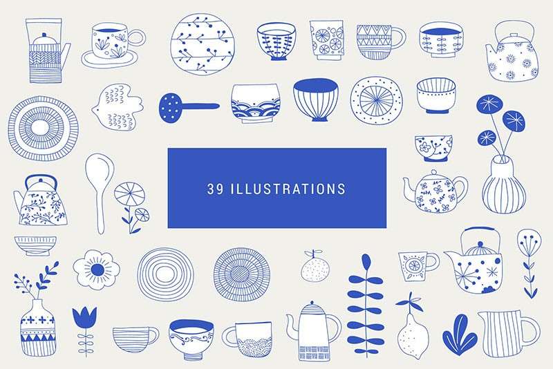 日式文艺手绘AI矢量图案套装 图片素材 sucaiwan.com