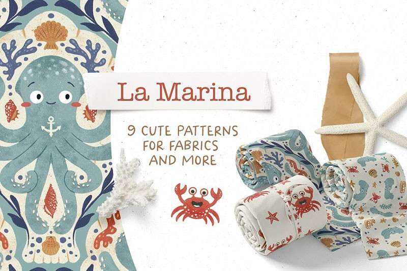 海洋主题无缝背景图案，JPG、PNG、TIF格式 图片素材 sucaiwan.com