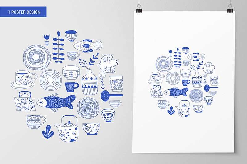 日式文艺手绘AI矢量图案套装 图片素材 sucaiwan.com