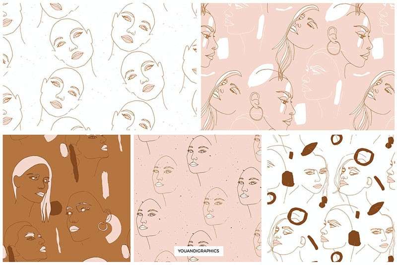 优雅的女性简笔画AI矢量图案素材 图片素材 sucaiwan.com