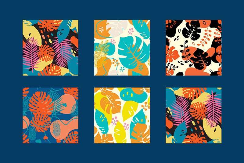 多彩热带植物AI矢量无缝背景图案 图片素材 sucaiwan.com