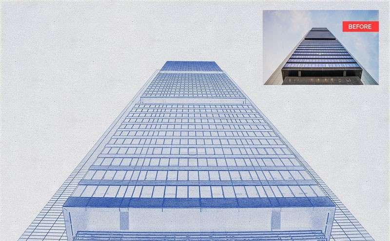 建筑手绘线稿效果PS动作 插件预设 sucaiwan.com