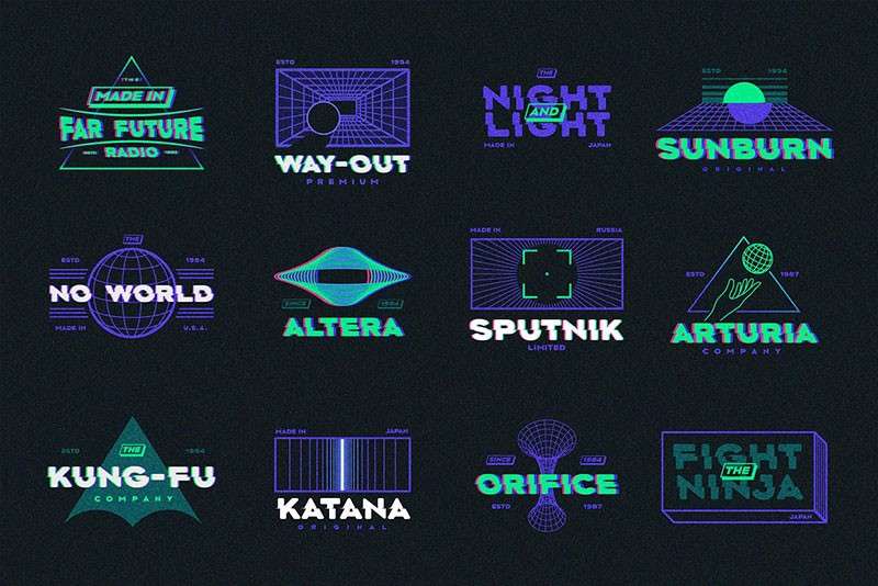 蒸汽波复古像素风无缝图案设计套装 图片素材 sucaiwan.com