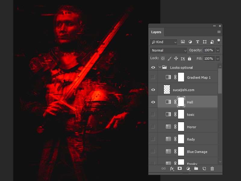 恐怖故障特效Photoshop动作 插件预设 sucaiwan.com