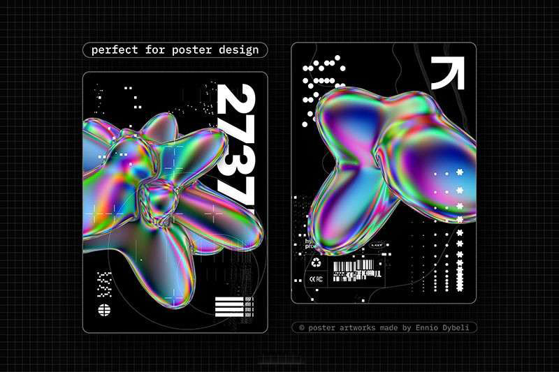 72张镭射渐变3D图形素材PNG 图片素材 sucaiwan.com