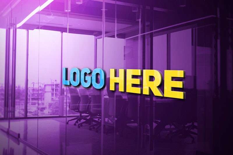 3D玻璃墙企业LOGO展示模型PSD 样机素材 sucaiwan.com