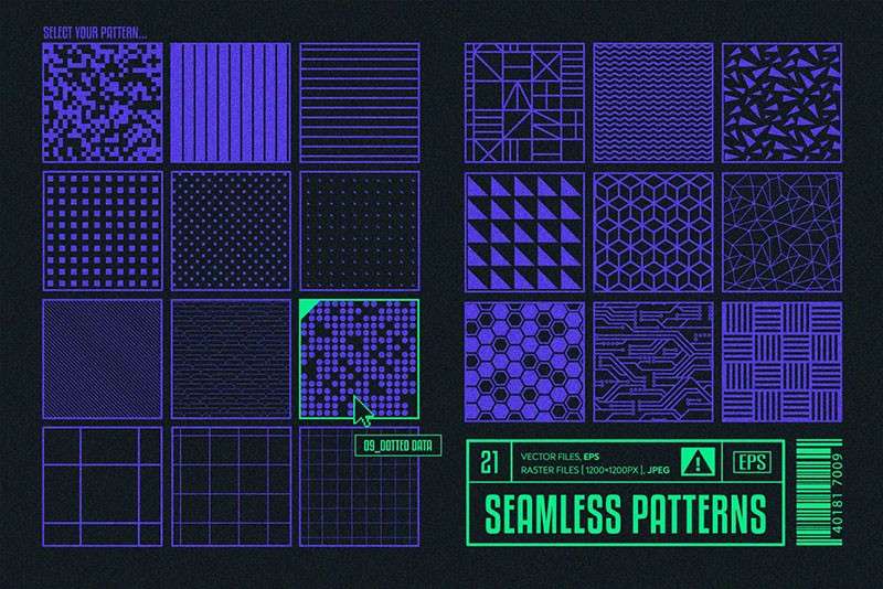 蒸汽波复古像素风无缝图案设计套装 图片素材 sucaiwan.com