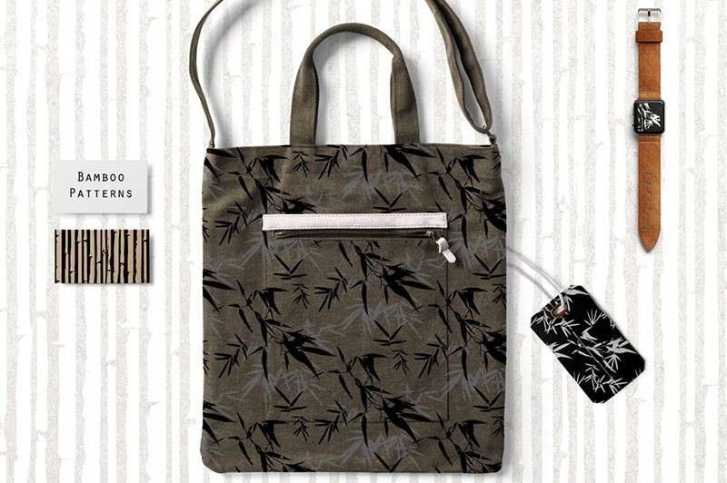 水墨风竹子无缝矢量图案，AI PNG格式 图片素材 sucaiwan.com